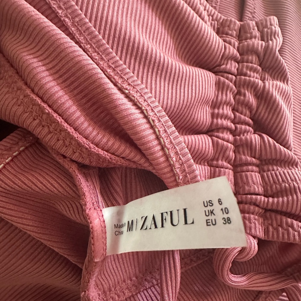 ZAFUL V Neck Bikini Set Ruched Tie Front High Waisted Ribbed 2 Piece 6 M - Picture 8 of 9
